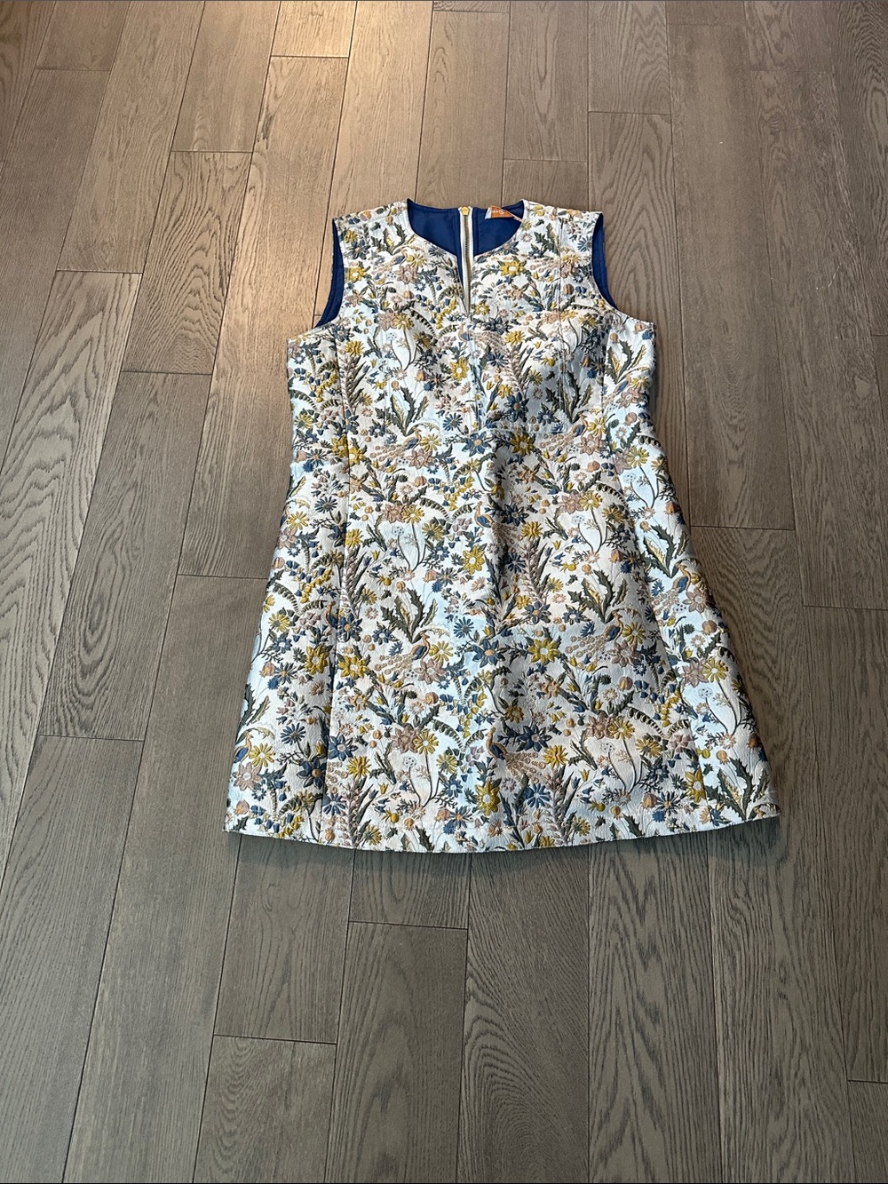 Tory Burch Girls' Floral Jacquard A-Line Dress in Blue and Yellow